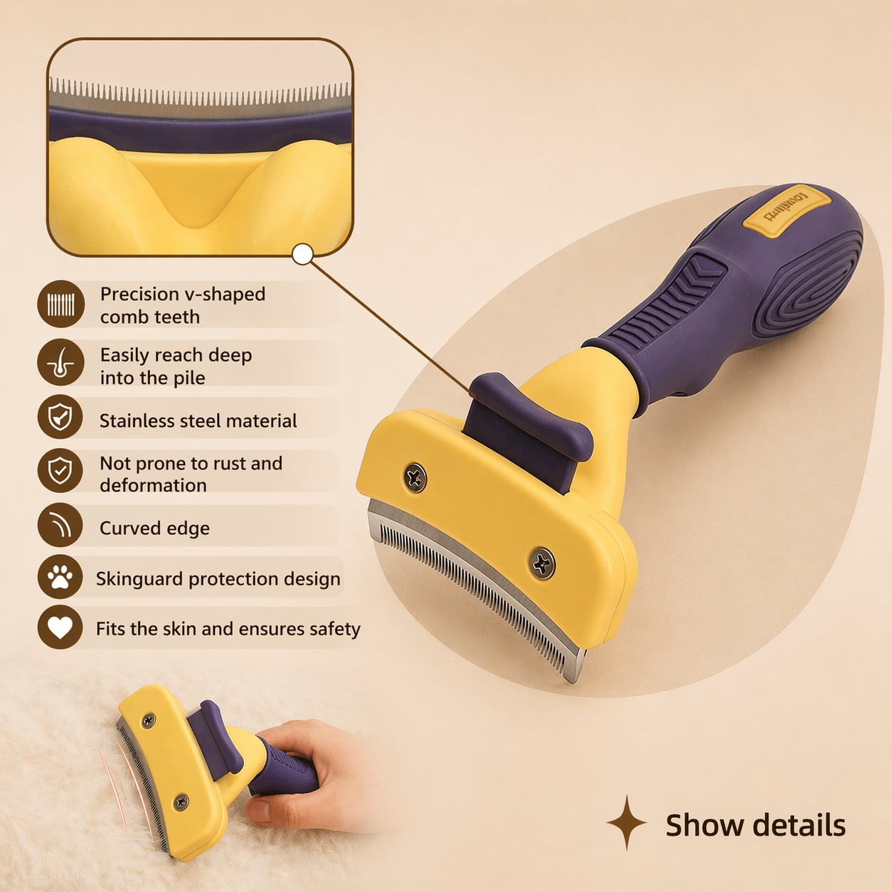 Pet Grooming Brush For Dogs - Deshedding Tool For All Breeds