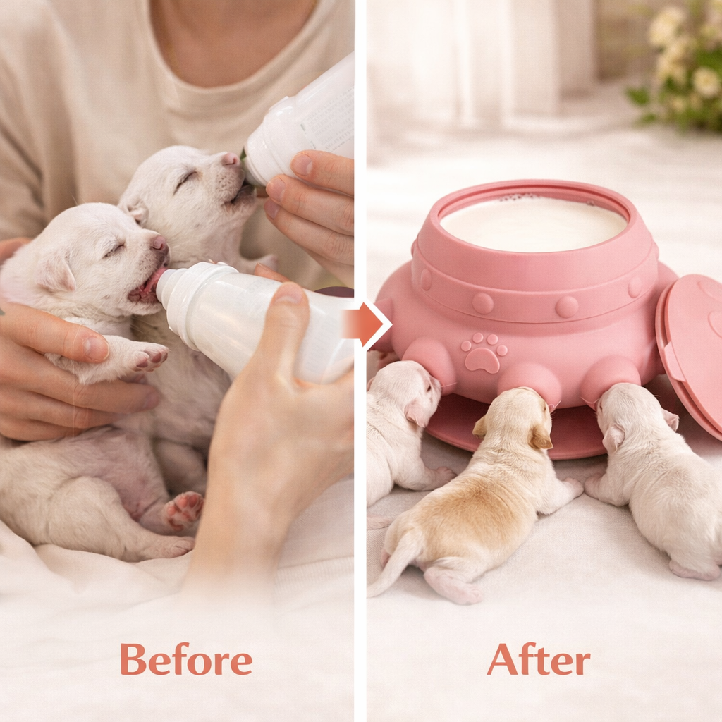 Newborn Puppy Kitten Feeder - 4-Nipple Milk Feeding Bowl for Small Pets