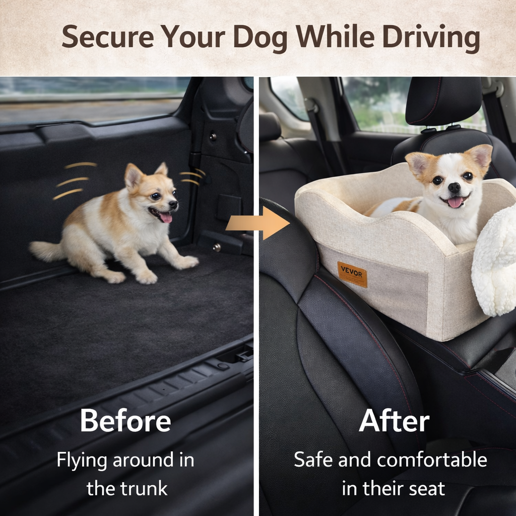Console Dog Car Seat Center Booster With Leash For Small Dogs