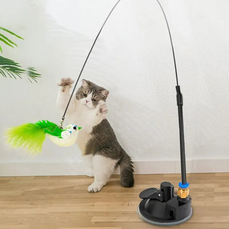 Cat Interactive Feather Toy With Sucker Bell For Indoor Play
