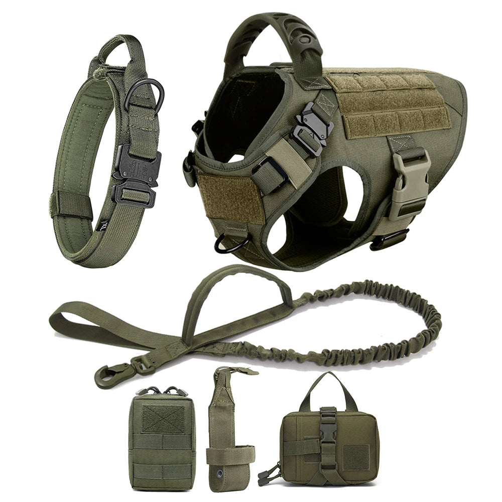 Large Dog Harness With Molle Pouches For German Shepherd Training