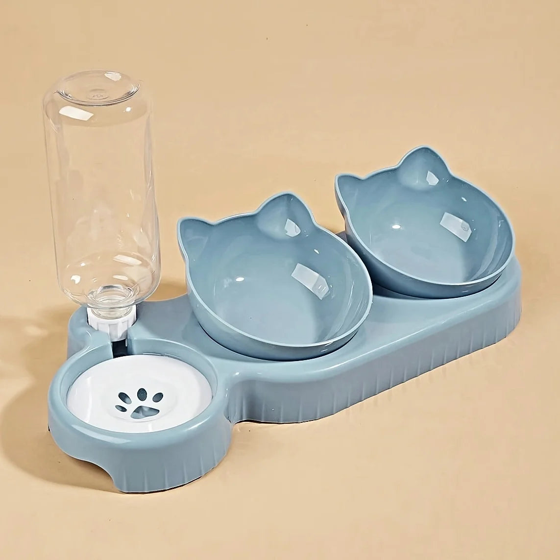 Pet Bowls With Water Feeder - 3 In 1 Tilted Cat Bowl Set