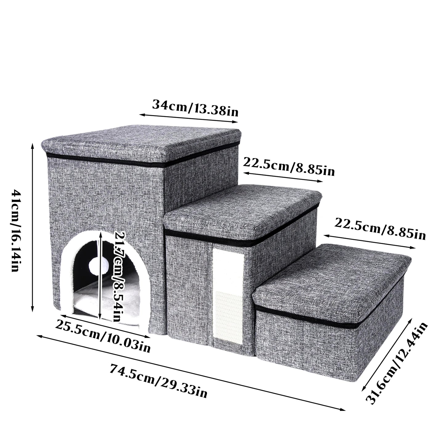 3-Level Foldable Dog Stairs With Storage - Pet Steps For Bed & Sofa