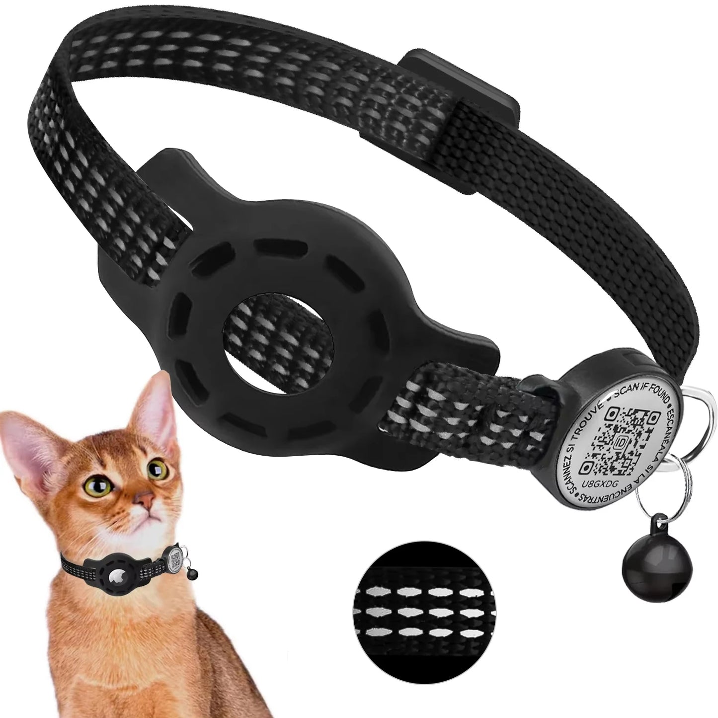 Cat GPS Collar With QR Code Tag And Airtag Case Reflective Breakaway