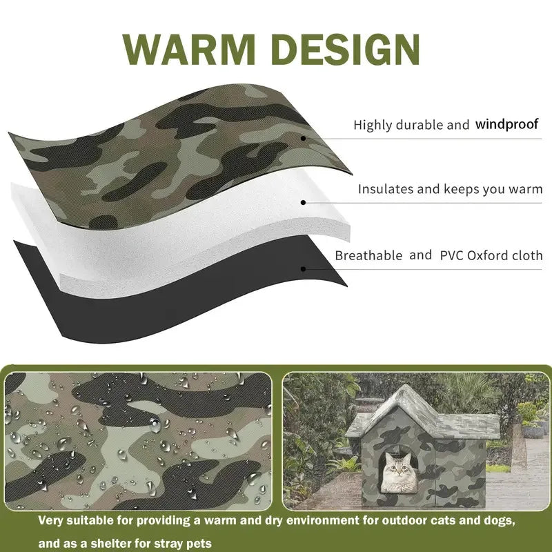 Oxford Cloth Cat House - Weatherproof Pet Cave Bed For Indoor Outdoor