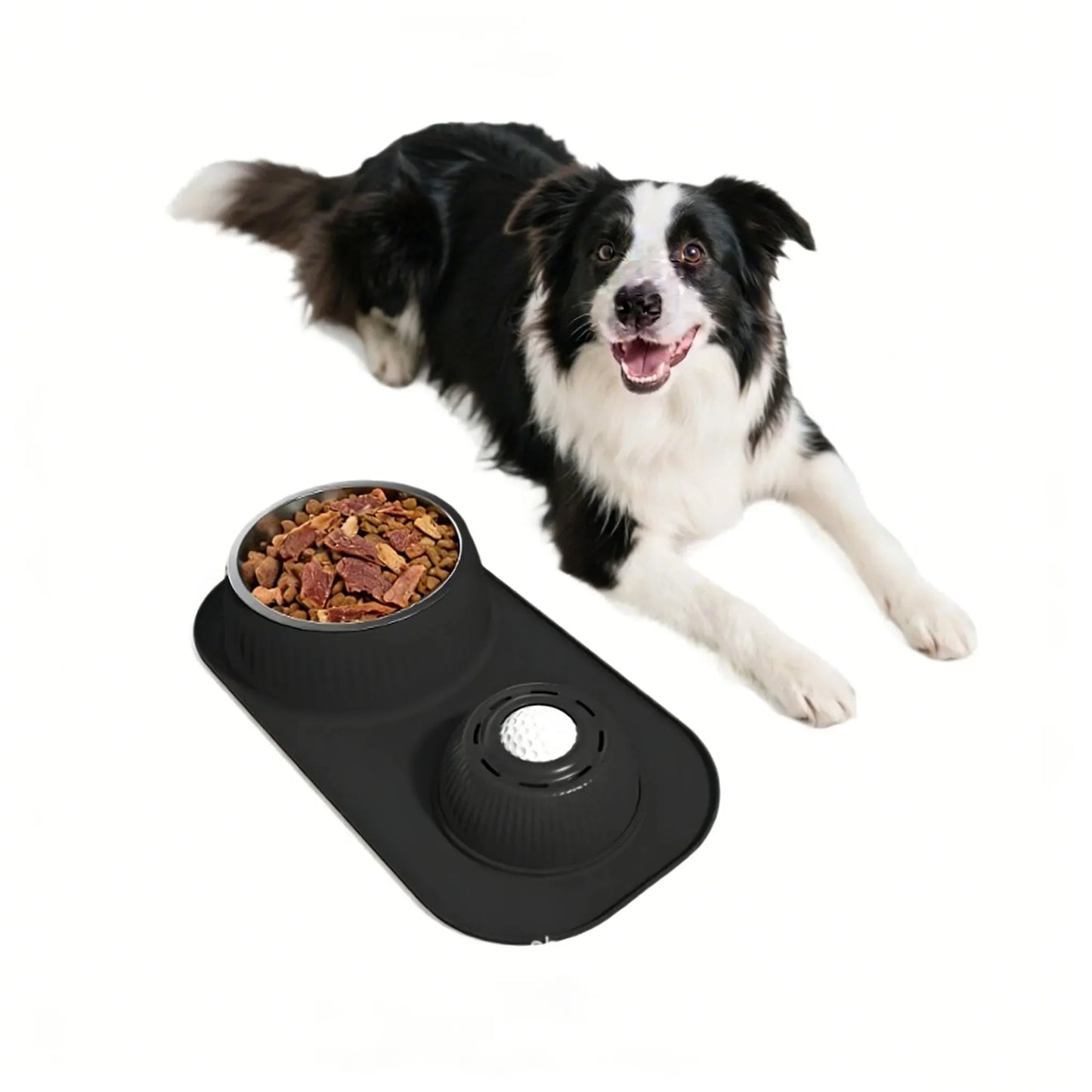 2-in-1 Stainless Steel Double Dog Food Bowls Set With Non-Slip Mat