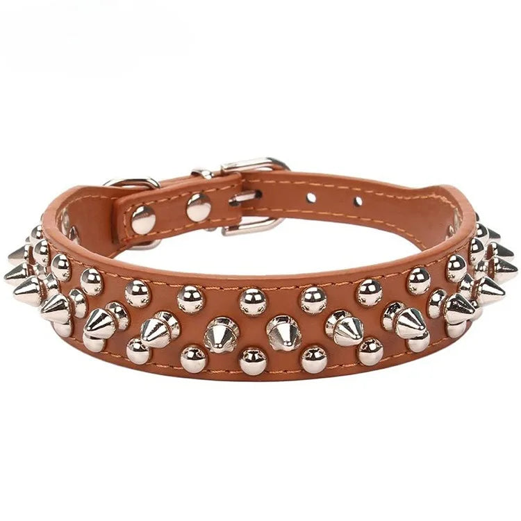Adjustable Spiked Dog Collar - PU Leather Punk Rivet Pet Collar
