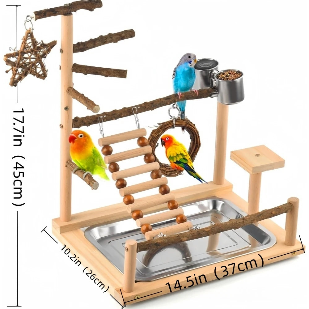 Parrot Activity Center - Wooden Bird Playstand With Swings & Ladder