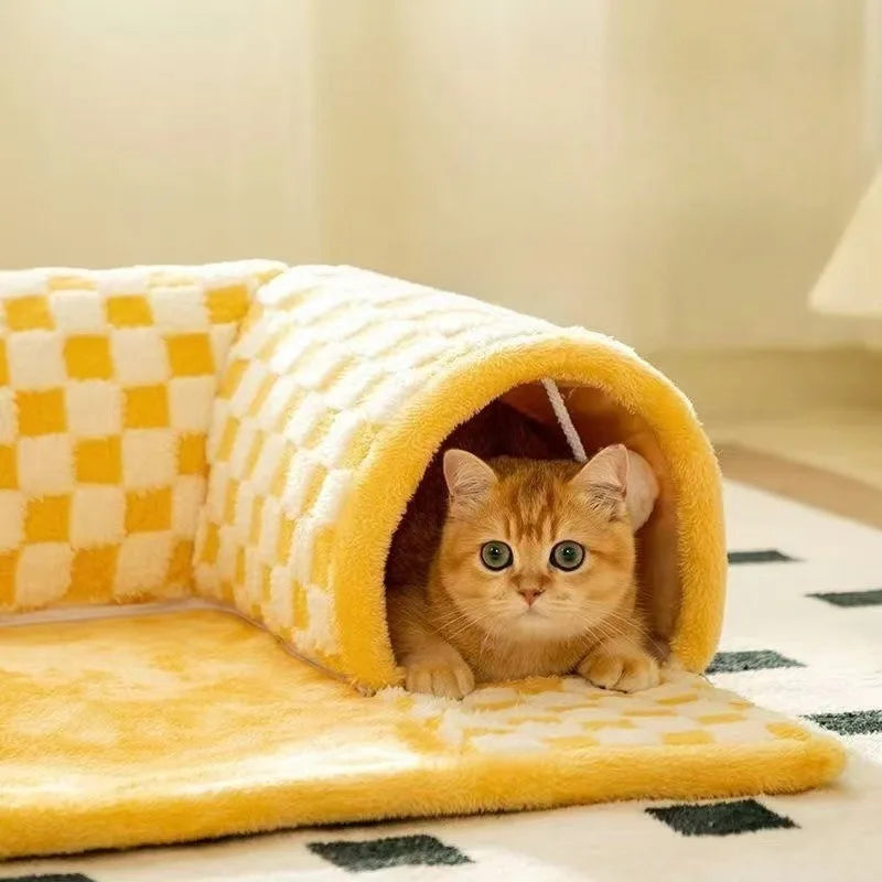 Cat Tunnel Bed Warm Winter Pet House Washable Blanket Toy