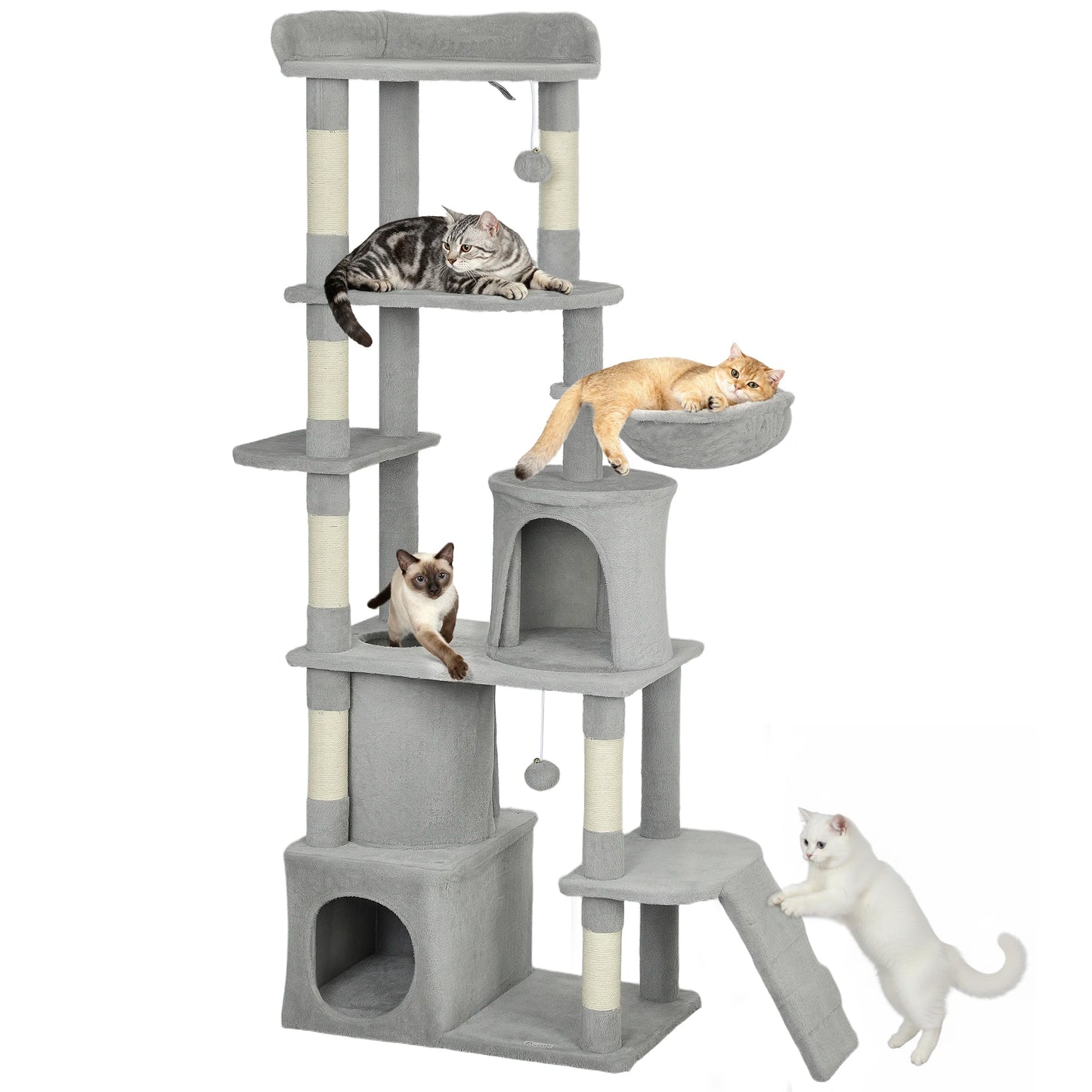 PawHut 170cm Cat Tower Scratching Post With Cave And Plush Balls