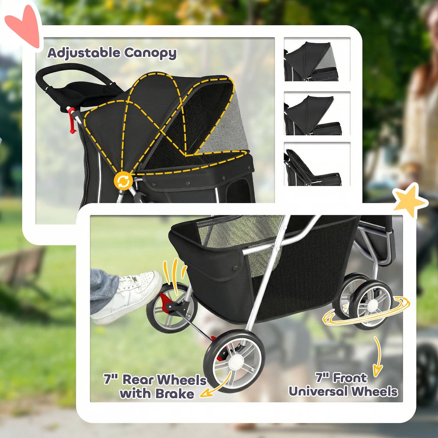 PawHut Foldable Dog Cart Buggy with Storage - Up to 10kg