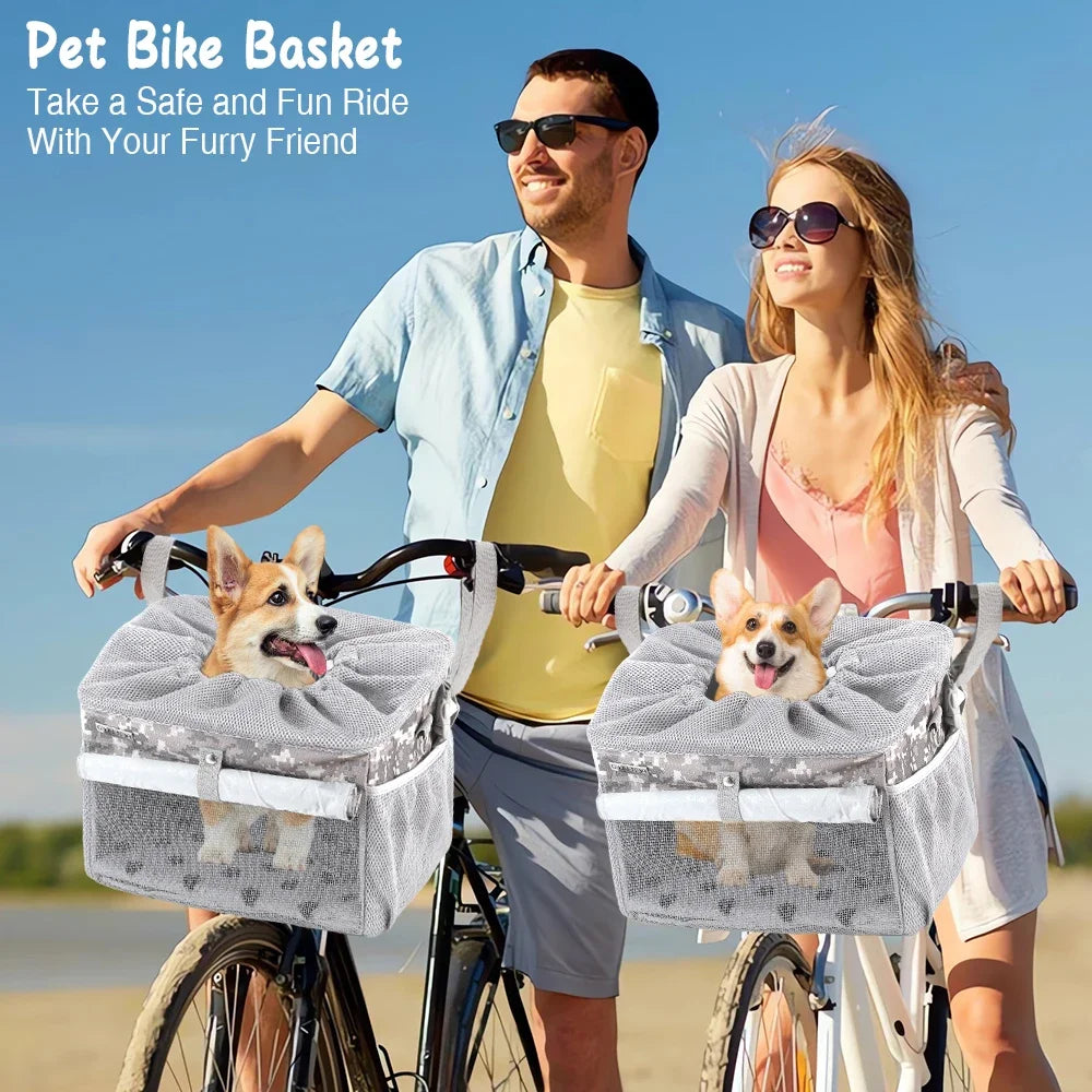Dog Cat Bike Basket Expandable Pet Carrier Backpack 4 Doors