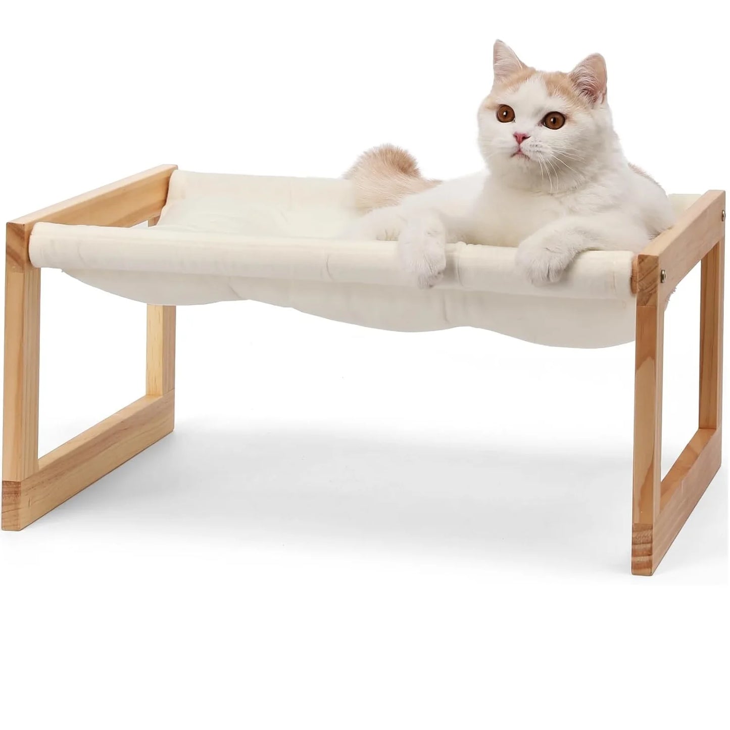 Cat Raised Wooden Bed With Removable Mattress Cover White 10kg