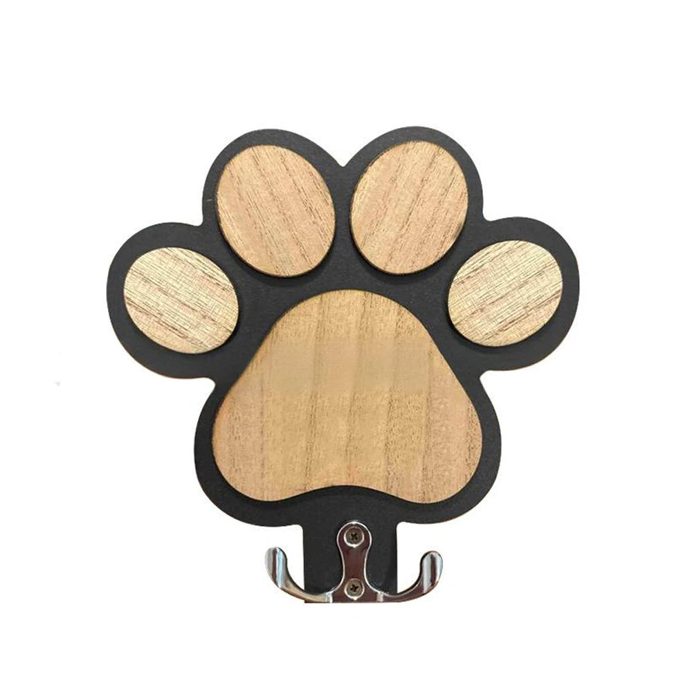 Paw Print Wooden Dog Leash Hanger Wall Hook for Pet Accessories