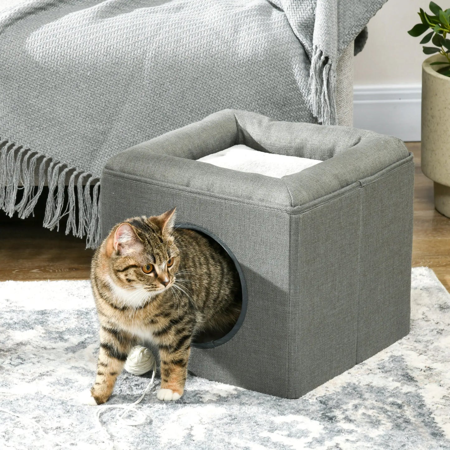 PawHut Cat Cave Two Level Cat House With Pillow And Bed
