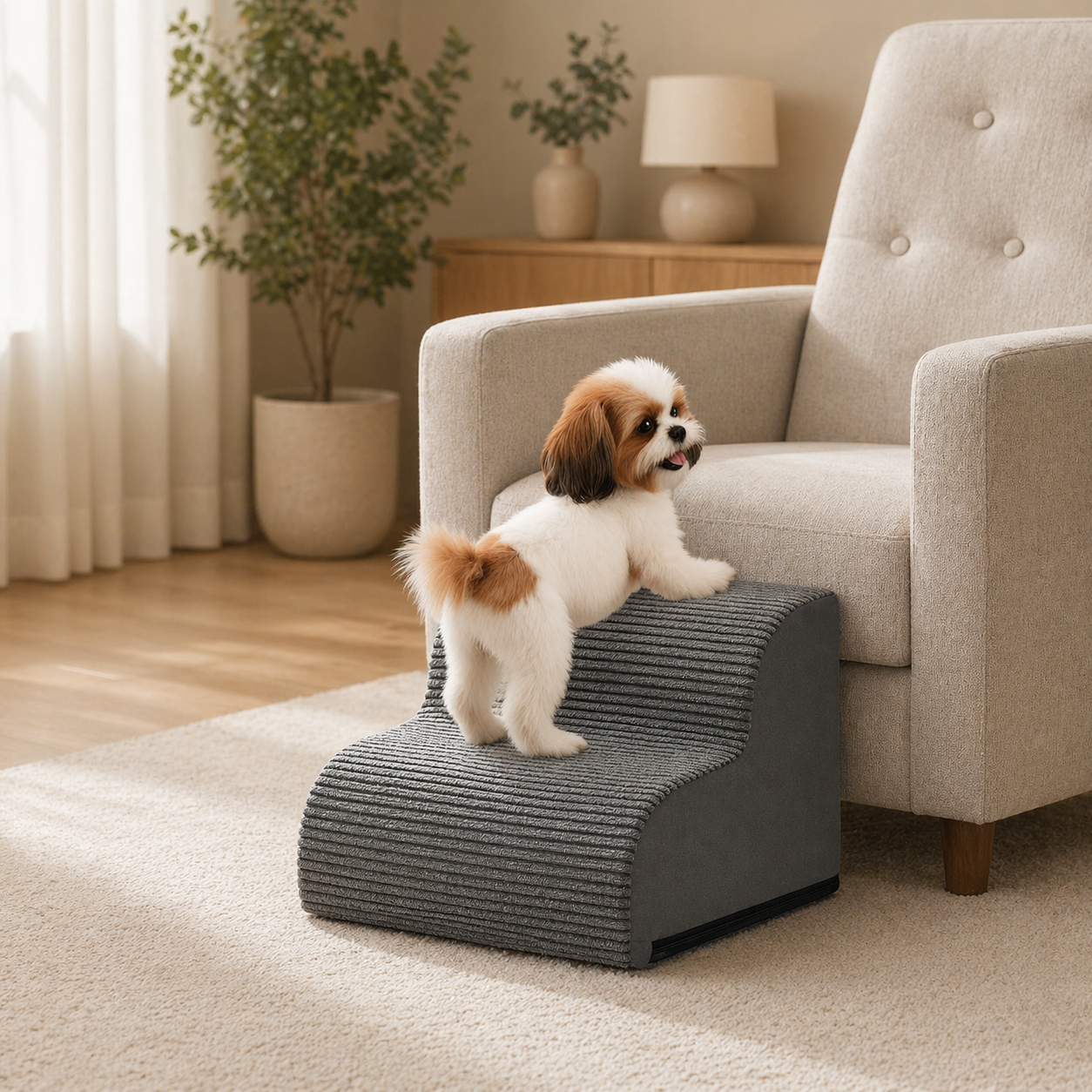 Dog Stairs 2-Step Pet Stair With Non-Slip Washable Cover