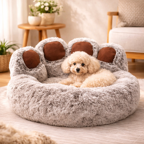Bear Paw Dog Bed - Soft Fluffy Pet Sofa for Small Medium Large Dogs