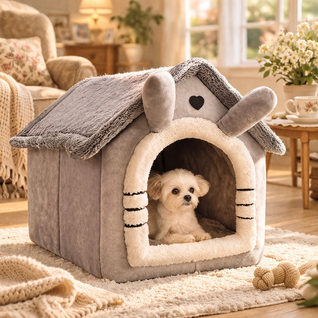 House Style Pet Bed For Small Dogs And Cats - Washable Winter Warm