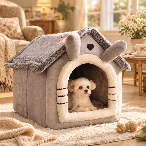House Style Pet Bed For Small Dogs And Cats - Washable Winter Warm