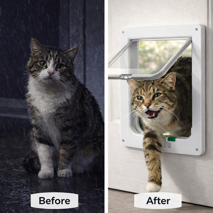 Cat Flap Door With 4-Way Lock - Pet Gate For Cats And Small Dogs