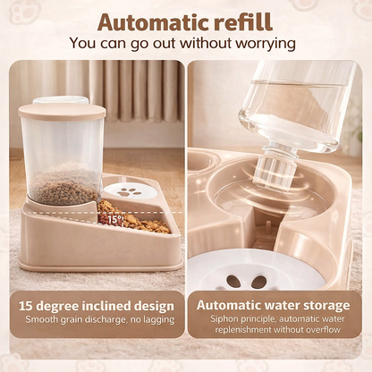 Automatic Cat Feeder Water Dispenser Set - 2 In 1 Pet Food Waterer