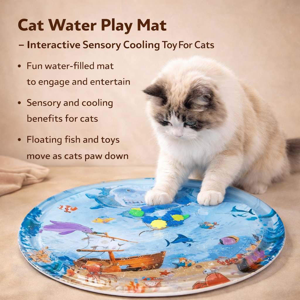 Cat Water Play Mat - Interactive Sensory Cooling Toy For Cats
