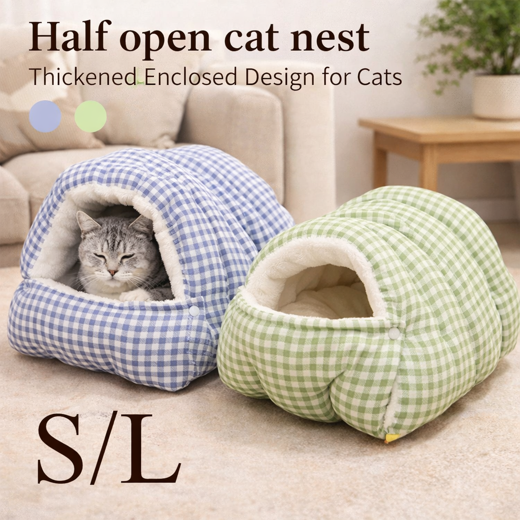 Foldable Winter Pet Bed for Cats and Dogs - Thickened Enclosed Design