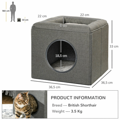 PawHut Cat Cave Two Level Cat House With Pillow And Bed