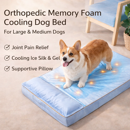 Orthopedic Memory Foam Cooling Dog Bed With Pillow For Large Medium Dogs