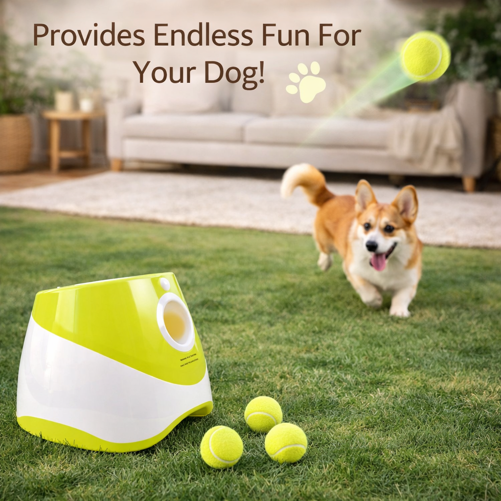 Automatic Dog Tennis Ball Launcher - Interactive Pet Toy With 3 Balls