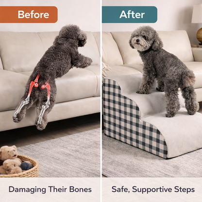 Pet Stairs For Sofa And Bed - 2/3 Step Foam Ramp For Small Dogs