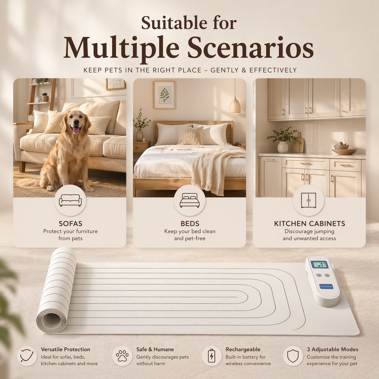 Pet Training Mat Rechargeable Sofa Protection With 3 Modes