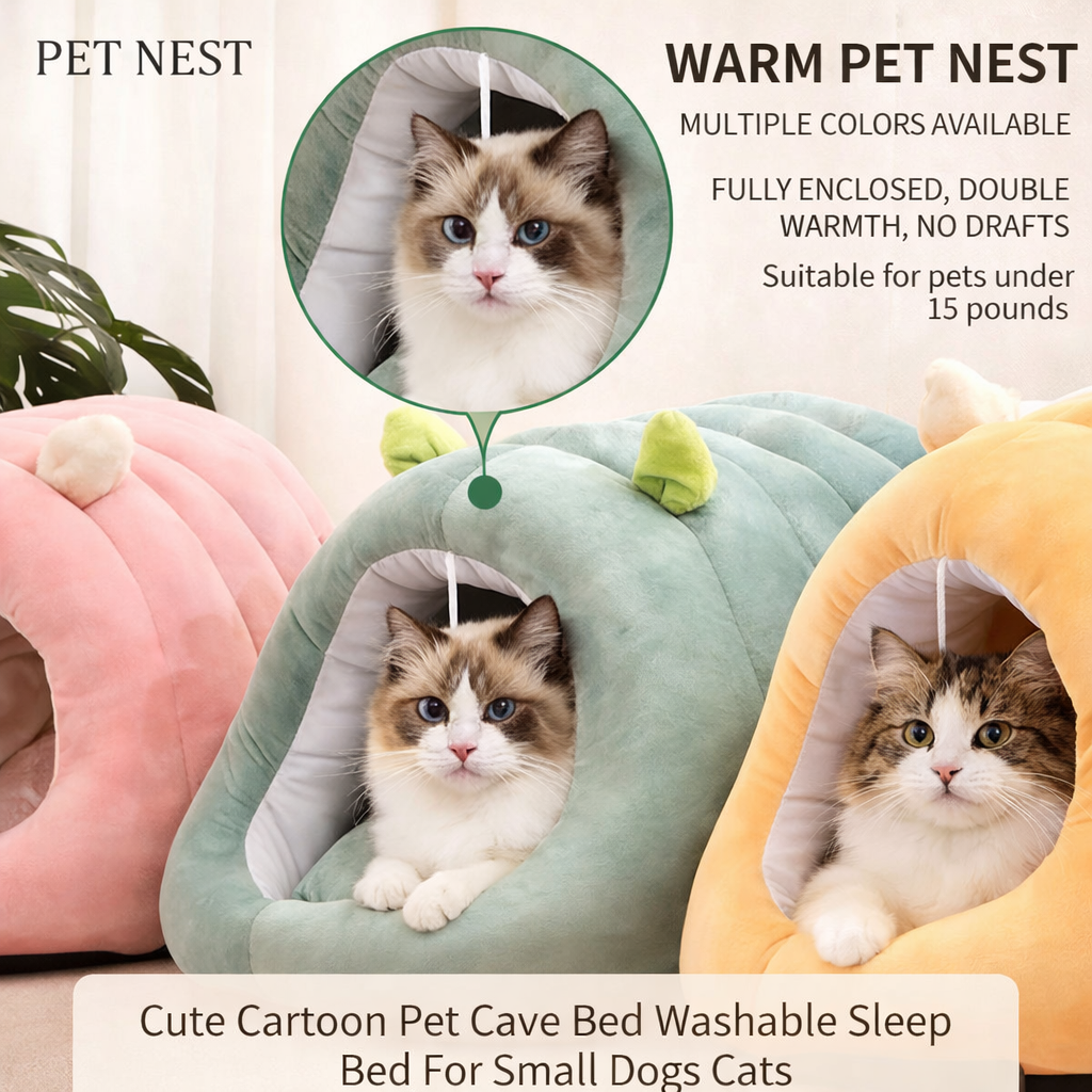 Cute Cartoon Pet Cave Bed Washable Sleep Bed For Small Dogs Cats