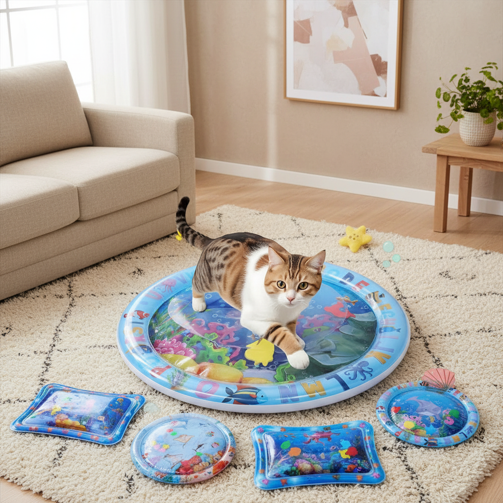 Cat Water Play Mat - Interactive Sensory Cooling Toy For Cats