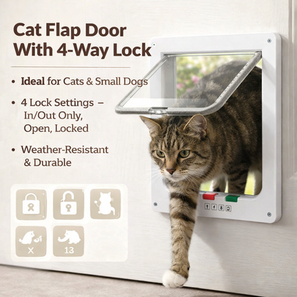 Cat Flap Door With 4-Way Lock - Pet Gate For Cats And Small Dogs
