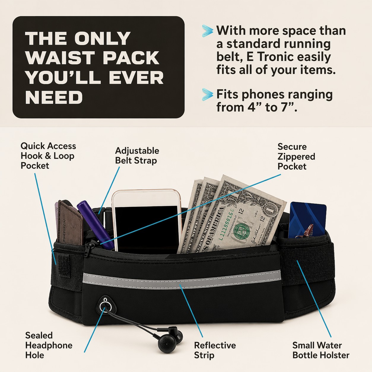 Hands Free Dog Leash with Reflective Waist Bag for Running