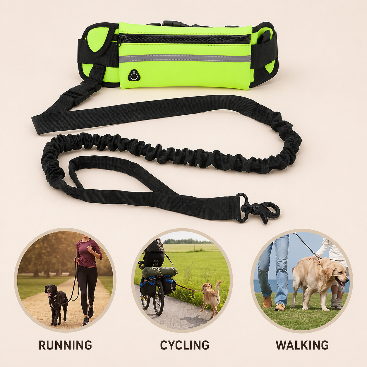 Hands Free Dog Leash with Reflective Waist Bag for Running