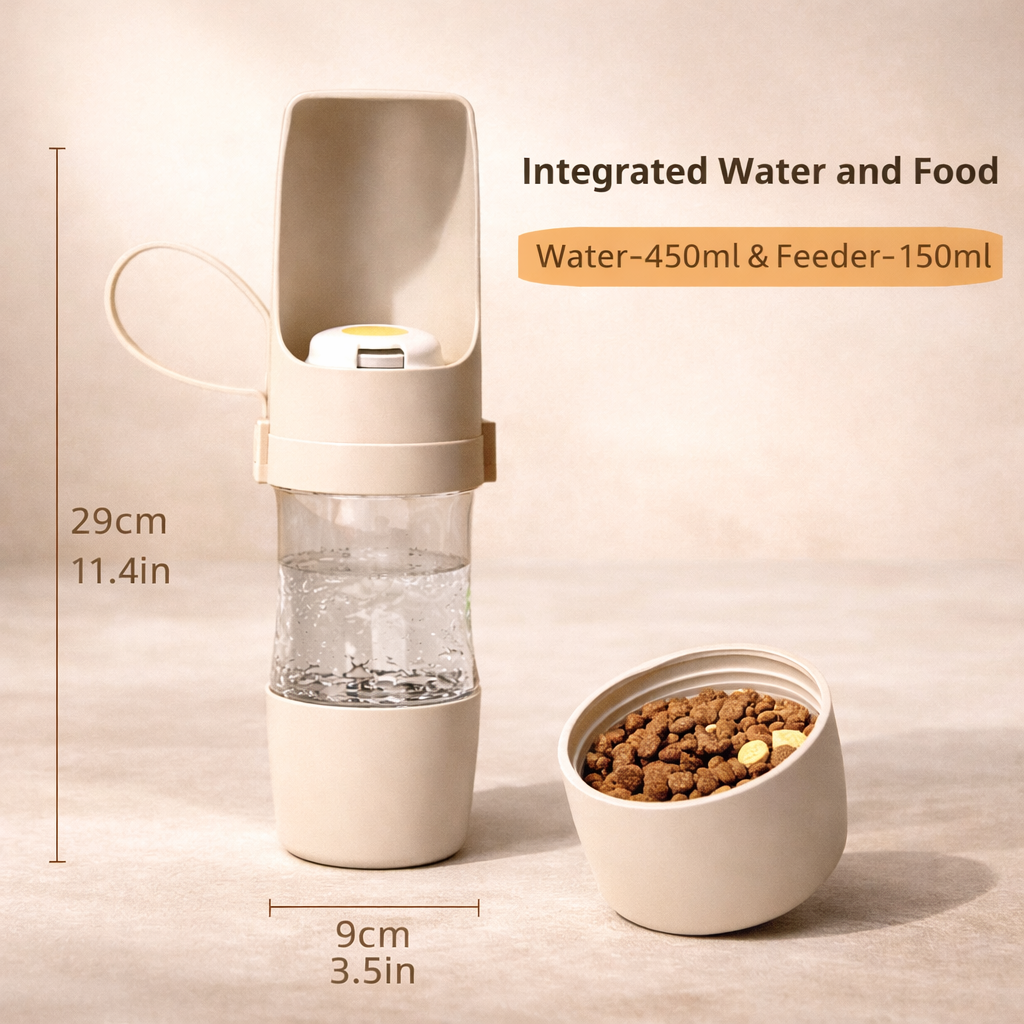 Portable Dog Water Bottle With Food Storage For Travel Pets