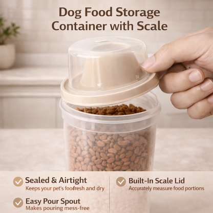 Dog Food Storage Container with Scale - Transparent Pet Food Dispenser