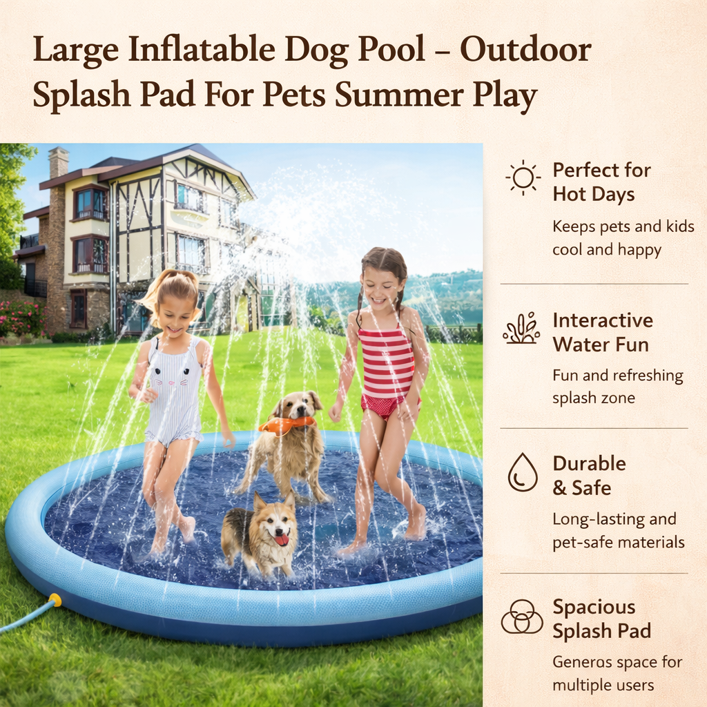 Large Inflatable Dog Pool - Outdoor Splash Pad For Pets Summer Play