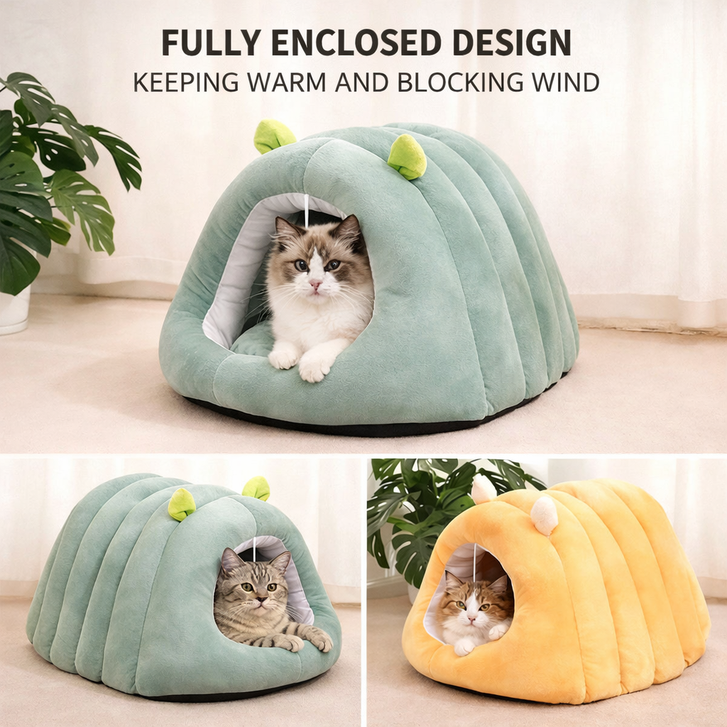 Cute Cartoon Pet Cave Bed Washable Sleep Bed For Small Dogs Cats
