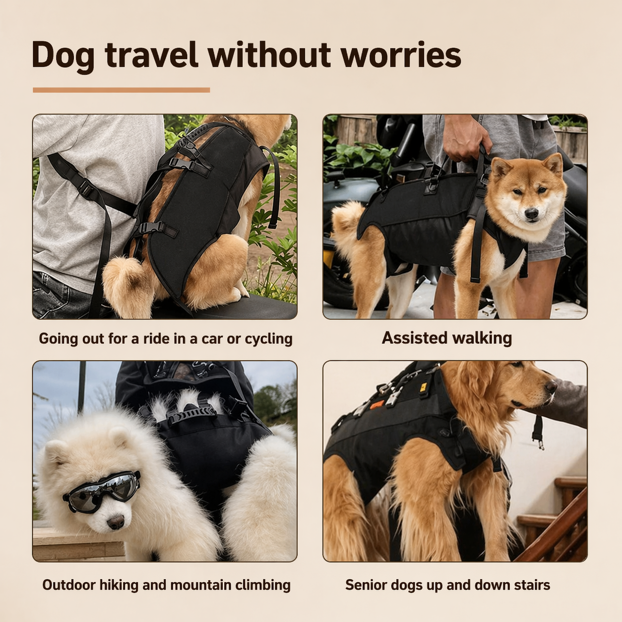 Multifunctional Dog Backpack Pet Carrier 4-Legs Design for Outdoor Travel