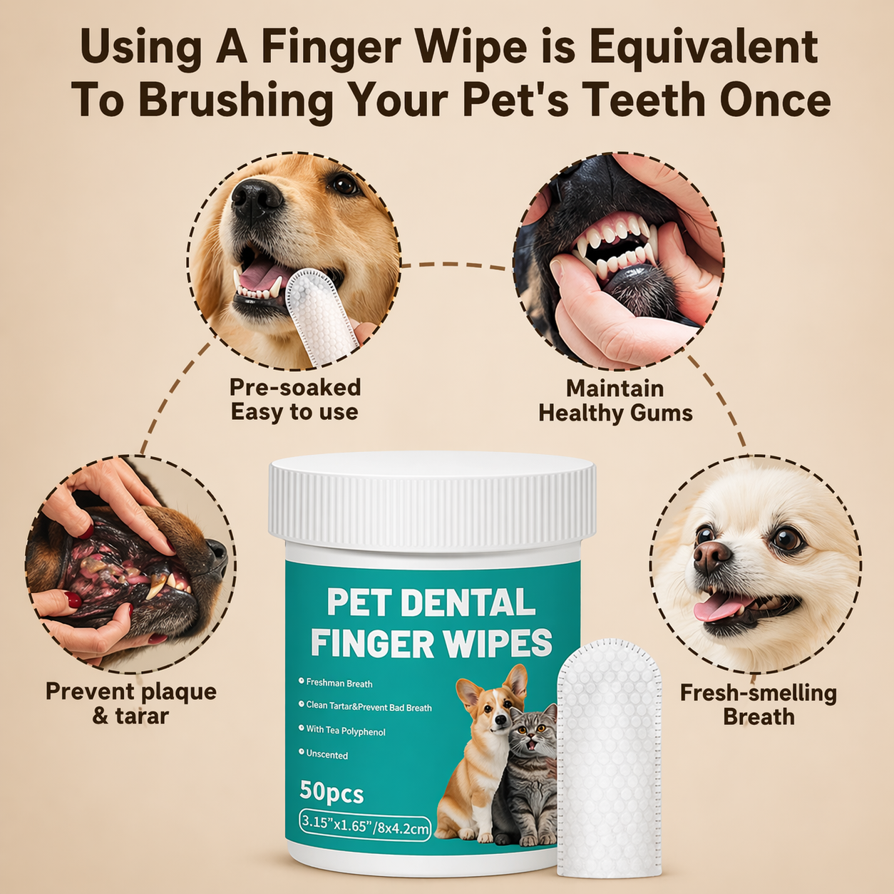 Pet Teeth Cleaning Wipes - Dental Finger Wipes For Dogs Cats