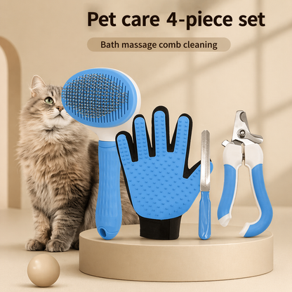 Pet Grooming Tool Kit - Self-Cleaning Brush & Nail Clippers Set
