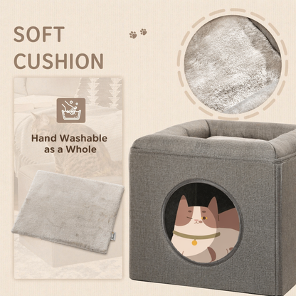 PawHut Cat Cave Two Level Cat House With Pillow And Bed