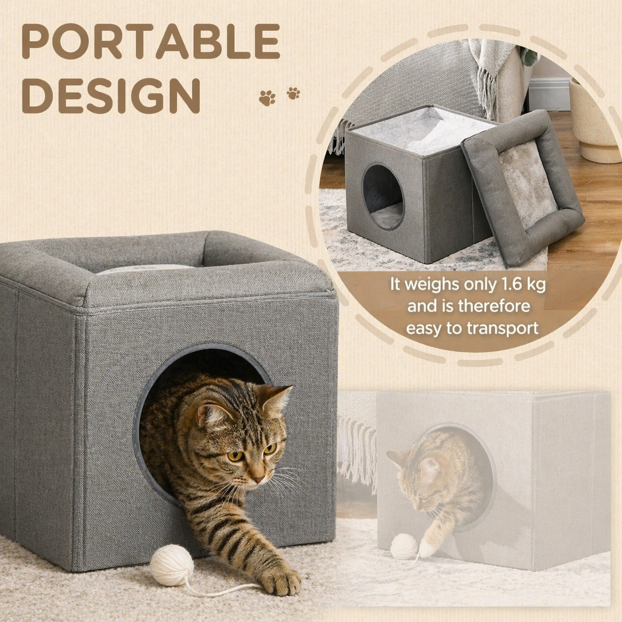 PawHut Cat Cave Two Level Cat House With Pillow And Bed