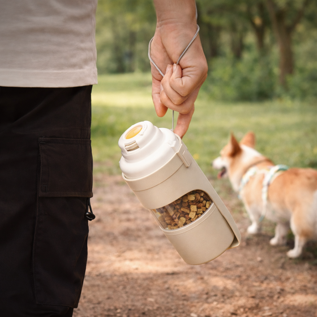 Portable Dog Water Bottle With Food Storage For Travel Pets