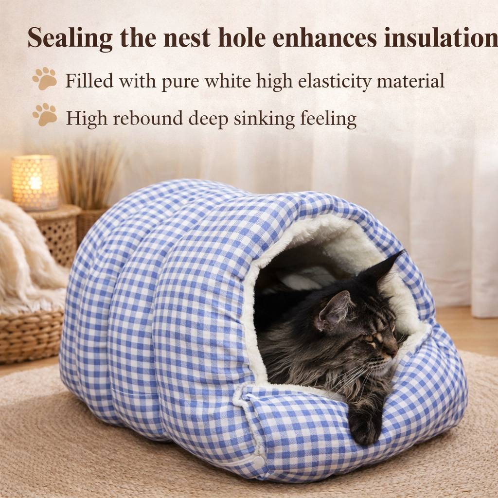 Foldable Winter Pet Bed For Cats Dogs - Thickened Semi-Enclosed Design