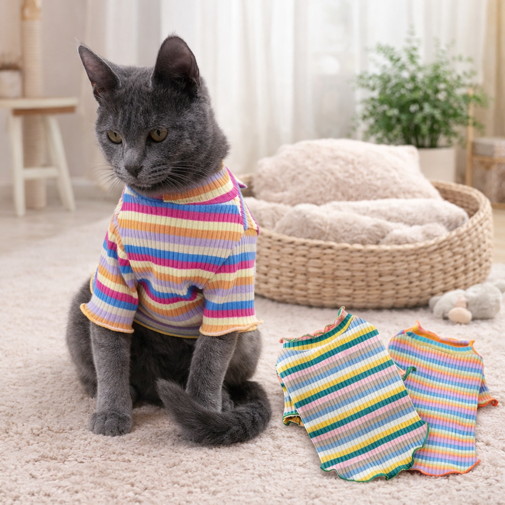 Colorful Stripe Cat Vest Shirt For Small Cats And Dogs Cotton Pet Clothes