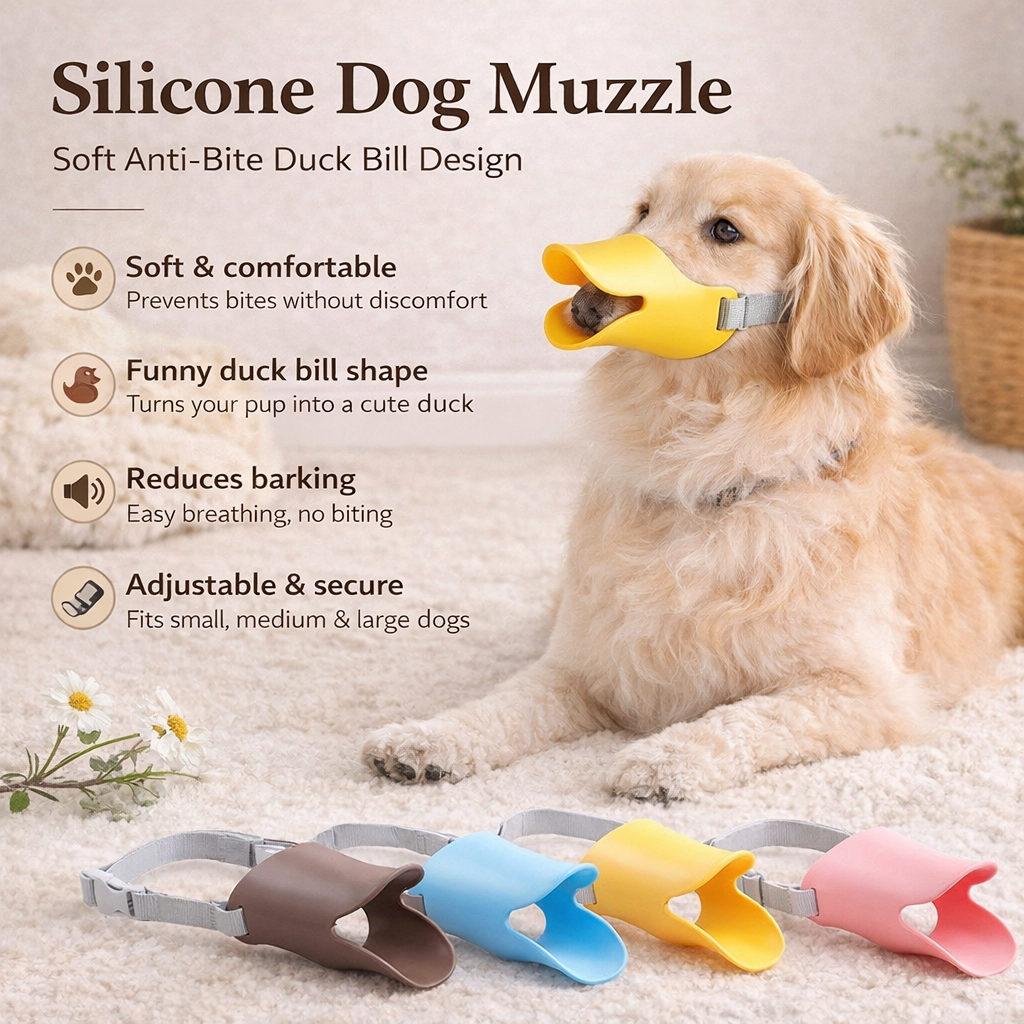 Silicone Dog Muzzle - Soft Anti-Bite Anti-Bark Duck Bill Design